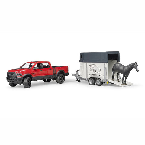 Bruder RAM 2500 Power Wagon with horse trailer and horse - Salmons Toy Store, Ballinasloe, Galway